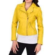 Womens Designer Leather Biker Jacket Fitted Quilted Bonita Yellow-1