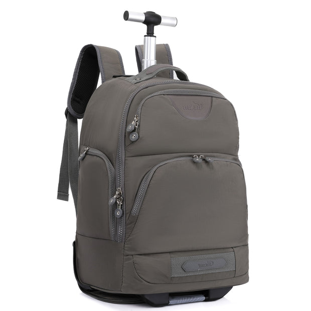 Rolling Backpack with Wheels, Laptop Travel Rucksack Multiple Compartments for Hiking, Camping, Business Casual Travel Cabin Size Bag Flack Grey