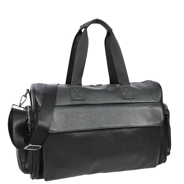 Genuine Leather Travel Holdall Weekend Duffle Bag Kitbag Black