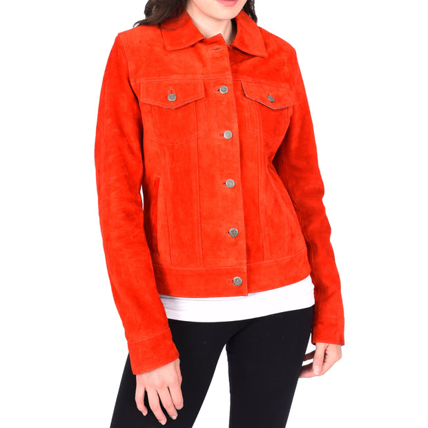 Womens Red Suede Trucker Jacket American Western Style Marisa