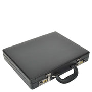 Classic Attache Case Black Faux Leather Dual Lock Slim Line Briefcase Bag Major