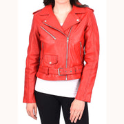 Womens Authentic Soft Leather Biker Jacket Slim Fit Jessie Red-1