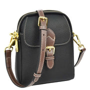 Leather Crossbody Bag, Women's Small Organiser Pouch, Multiple Pockets, Adjustable Shoulder Strap Miley Black