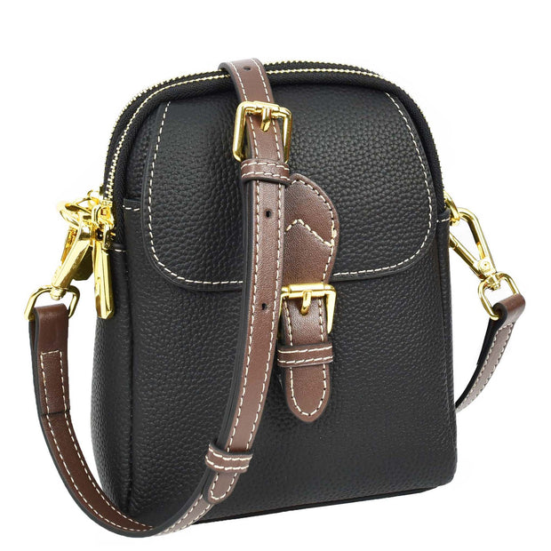 Leather Crossbody Bag, Women's Small Organiser Pouch, Multiple Pockets, Adjustable Shoulder Strap Miley Black