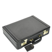 Mens Leather Attache Case Black Twin Lock Classic Briefcase - Musk