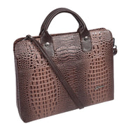 Women's Real Leather Croc-Print Shoulder Bag A4 Size Work Fashion Handbag A293 Brown-1