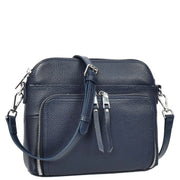Womens Leather Crossbody Bag Multi-Pocket Shoulder Handbag Slim Sling Messenger June Navy