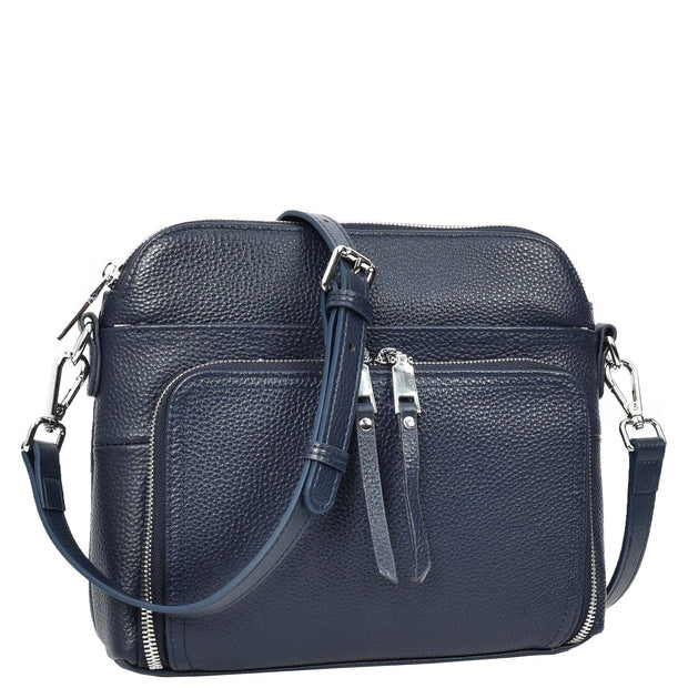 Womens Leather Crossbody Bag Multi-Pocket Shoulder Handbag Slim Sling Messenger June Navy