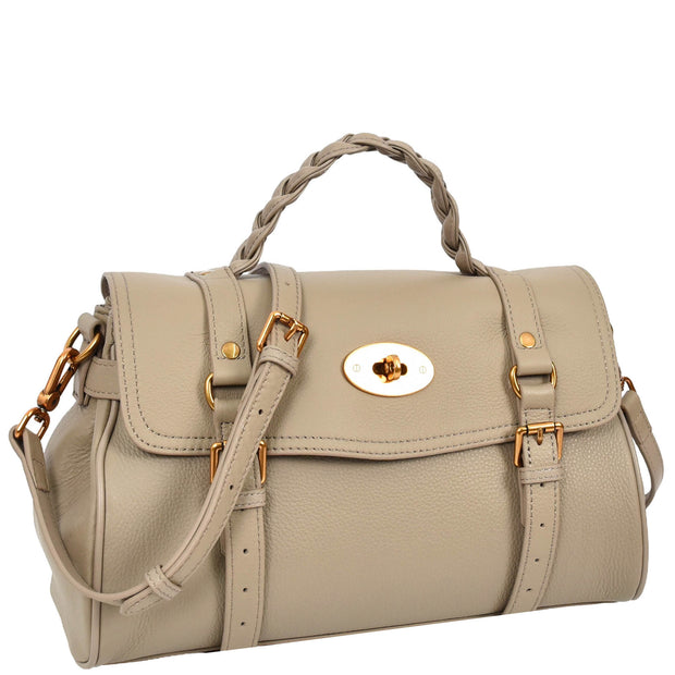 Womens Leather Handbag Top Handle Satchel with Braided Handle Casual Fashion Bag Swag Beige