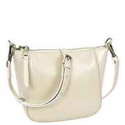 Womens Genuine Leather Cross Body Bag Small Zip Top Sling Handbag Liv White