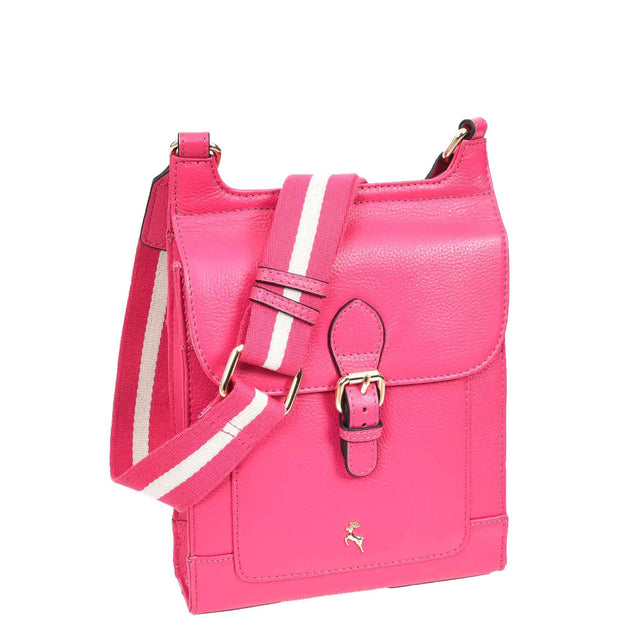 Real Leather Crossbody Bag Women's Casual Style Messenger Xela Pink 1