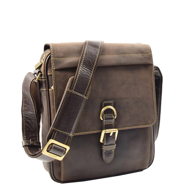 Real Leather Messenger Shoulder Organiser Vintage Bag A110 Brown 1