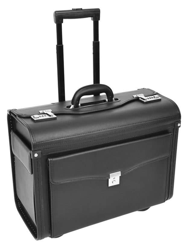Pilot Case Wheeled Black Faux Leather Briefcase Business Travel Cabin Size Bag Crew