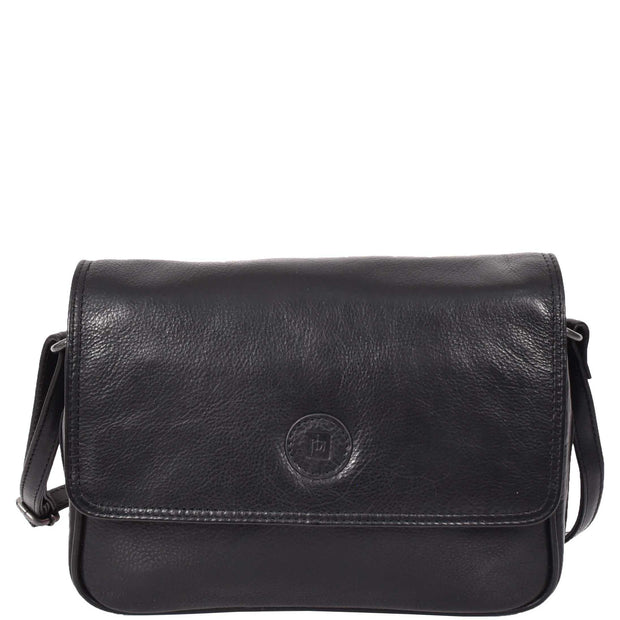 Leather Crossbody Bag Classic Casual Multi Pockets Organiser A202 Black 1