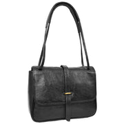 Ladies Leather Handbag 2-in-1 Shoulder Crossbody Bag Classic Organiser with Multiple Pockets Hilda Black