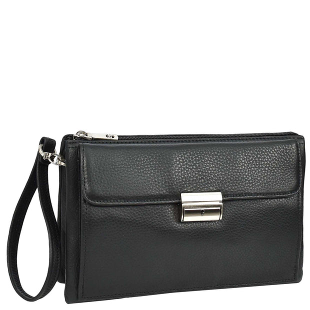 Genuine Leather Mens Wrist Clutch Bag Money Travel Organiser A302 Black