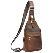 Trendy Real Leather Crossbody Bag Chest Pack Sling Bag Travel organiser for Men A095 Rust Brown