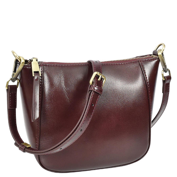 Womens Genuine Leather Cross Body Bag Small Zip Top Sling Handbag Liv Burgundy
