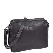 Womens Leather Crossbody Bag Classic Twin Zip Top Organiser A800 Black 1