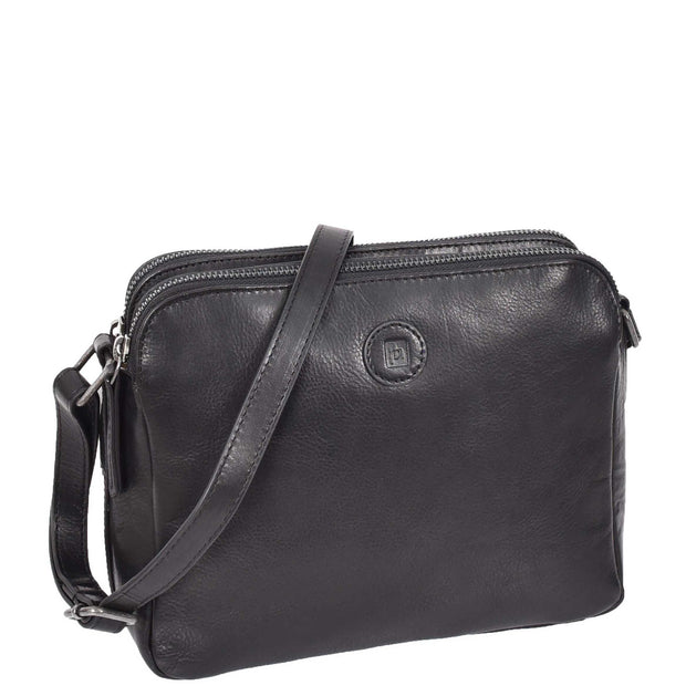 Womens Leather Crossbody Bag Classic Twin Zip Top Organiser A800 Black 1