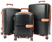 Hard Shell Suitcase with 4 Wheels Expandable Lightweight Travel Luggage with Brown Trim Digit Lock Jetpack Black