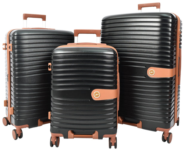 Hard Shell Suitcase with 4 Wheels Expandable Lightweight Travel Luggage with Brown Trim Digit Lock Jetpack Black