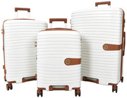 Hard Shell Suitcase with 4 Wheels Expandable Lightweight Travel Luggage with Brown Trim Digit Lock Jetpack White