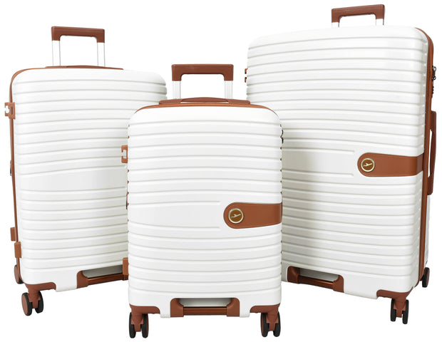 Hard Shell Suitcase with 4 Wheels Expandable Lightweight Travel Luggage with Brown Trim Digit Lock Jetpack White