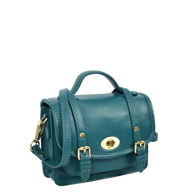 Leather Mini Crossbody Handbag For Womens, Top Handle Satchel Purse with Gold Hardware Trinket