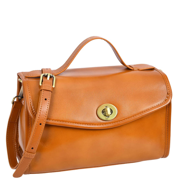 Womens Smooth Leather Crossbody Bag Casual Outgoing Top Handle Handbag A029 Tan-1