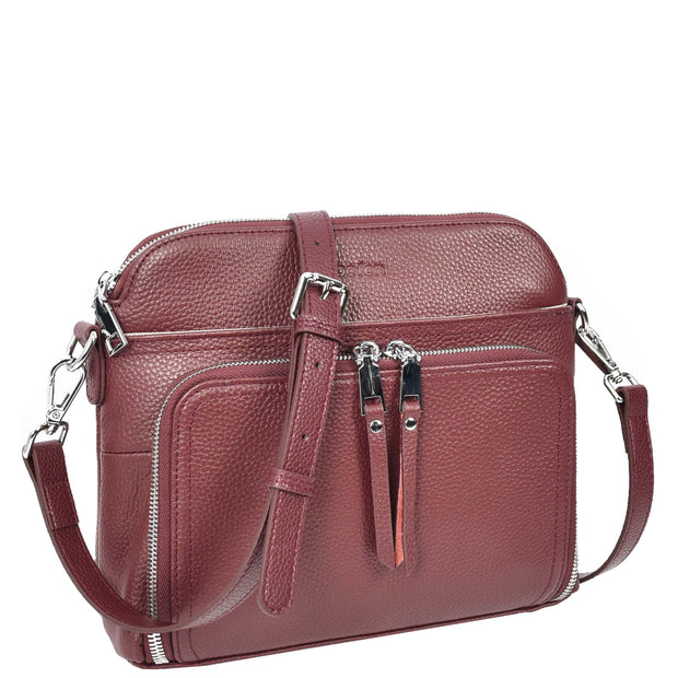 Womens Leather Crossbody Bag Multi-Pocket Shoulder Handbag Slim Sling Messenger June Burgundy