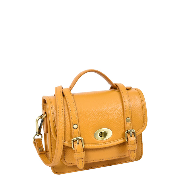 Leather Mini Crossbody Handbag For Womens, Top Handle Satchel Purse with Gold Hardware Trinket