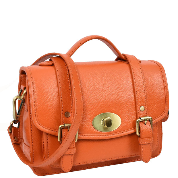 Woman's Leather Crossbody Satchel Handbag, Top Handle Purse with Gold Hardware Fallon