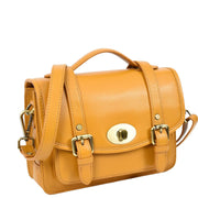 Woman's Leather Crossbody Satchel Handbag, Top Handle Purse with Gold Hardware Fallon
