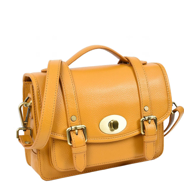 Woman's Leather Crossbody Satchel Handbag, Top Handle Purse with Gold Hardware Fallon