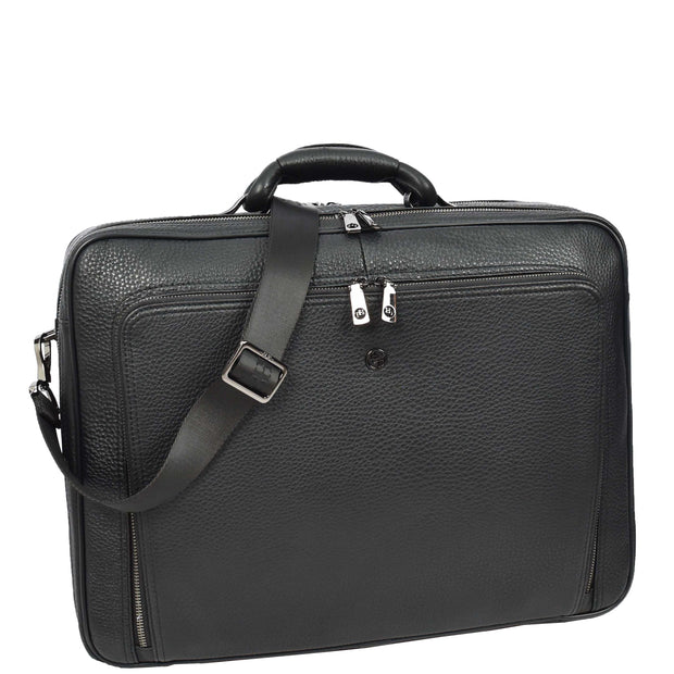 Genuine Leather Briefcase Style Large Multi-Pocket Business Travel Work Office Bag A512 Black