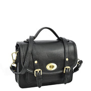 Leather Mini Crossbody Handbag For Womens, Top Handle Satchel Purse with Gold Hardware Trinket