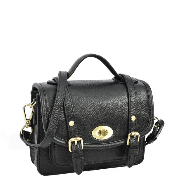 Leather Mini Crossbody Handbag For Womens, Top Handle Satchel Purse with Gold Hardware Trinket