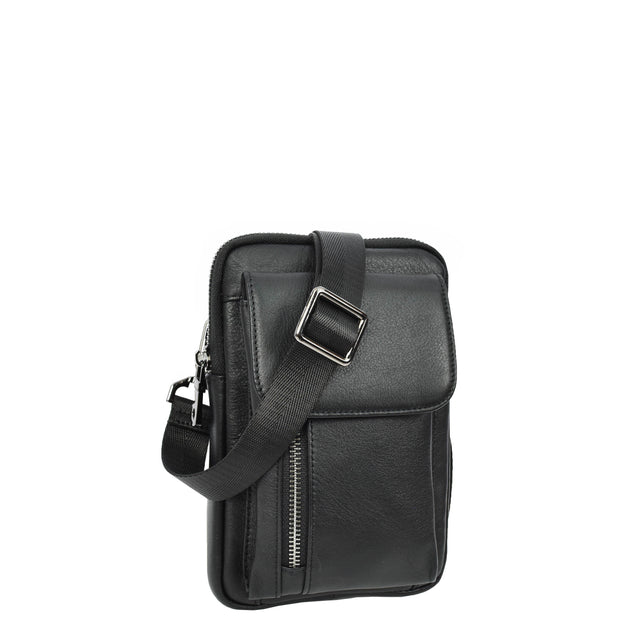 Mens Real Leather Small Wrist Bag Travel Mobile Sling Bag Organiser Pouch AB101 Black