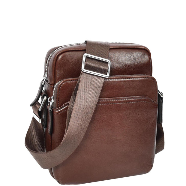 Mens Real Leather Cross Body Bag Small Size Messenger Business Travel Organiser Pouch Baggi Brown