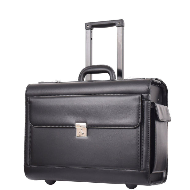 Pilot Case on Wheels Faux Leather Large Business Briefcase Luxor Black