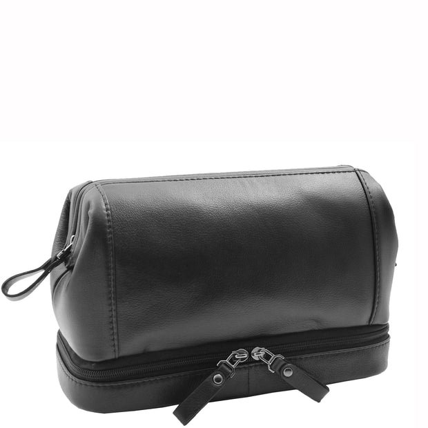 Real Black Leather Toiletry Wash Bag Cosmetic Shaving Kit Travel Pouch Neil