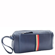 Mens Navy Leather Toiletry Cosmetic Shaving Kit Travel Wash Bag Guy