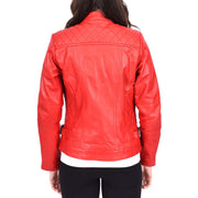 Womens Soft Red Leather Biker Jacket Designer Stylish Fitted Quilted Celeste