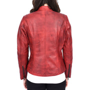 Womens Fitted Leather Biker Jacket Casual Zip Up Coat Jenny Dirty Red-2