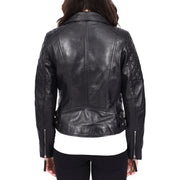 Womens Real Leather Jacket X-Zip Biker Style Fitted Quilted Liz Black