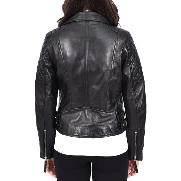 Womens Real Leather Jacket X-Zip Biker Style Fitted Quilted Liz Black