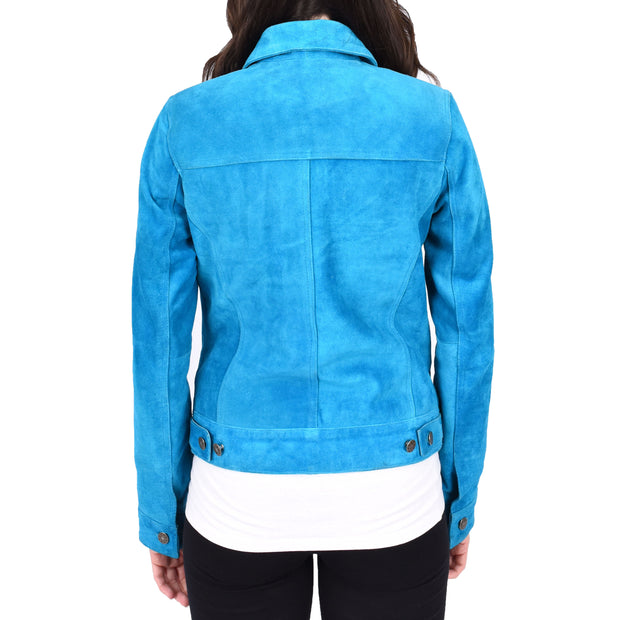 Womens Suede Trucker Jacket Teal Blue American Western Style Marisa