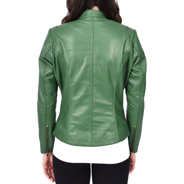 Womens Fitted Leather Biker Jacket Casual Zip Up Coat Jenny Green-2