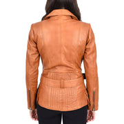 Womens Tan Leather Belted Jacket Hip Length With Zip Details Sandra